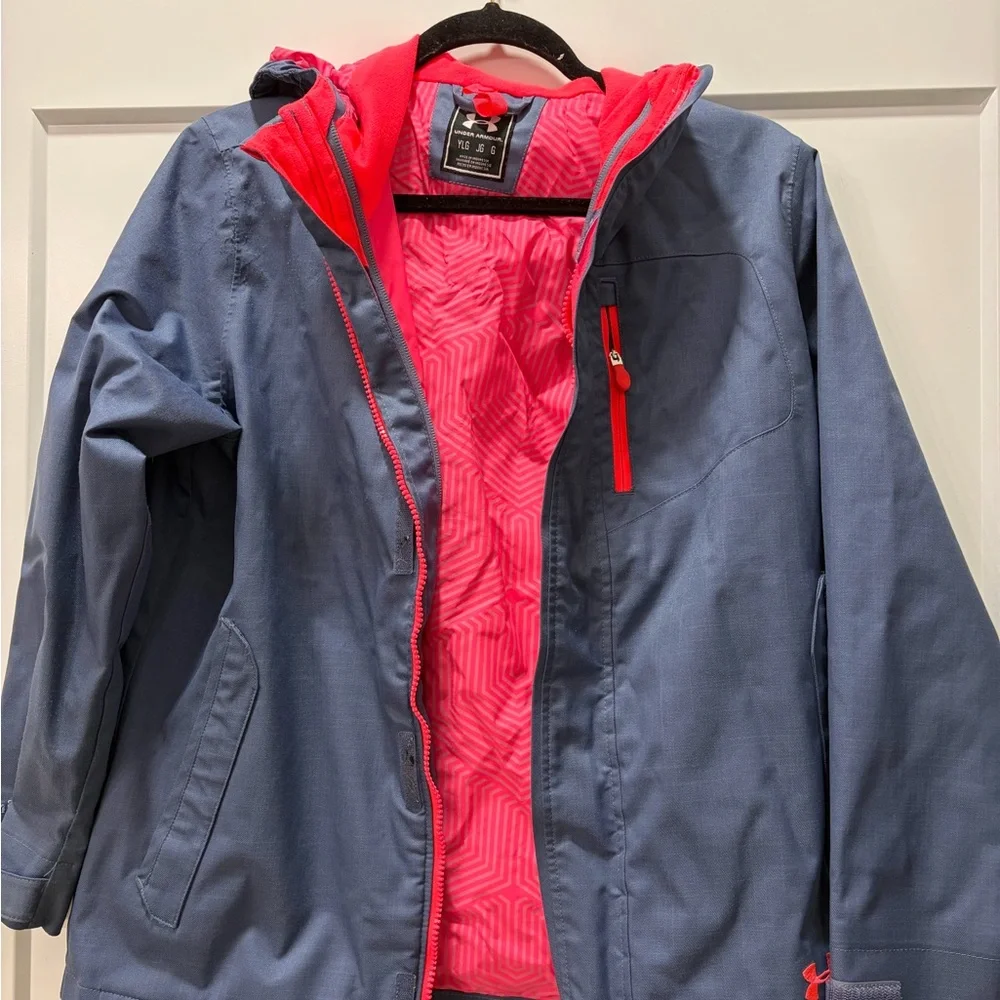 Under Armour Kids Dusty Blue and  Neon Pink lightweight  Water Resistant Jacket